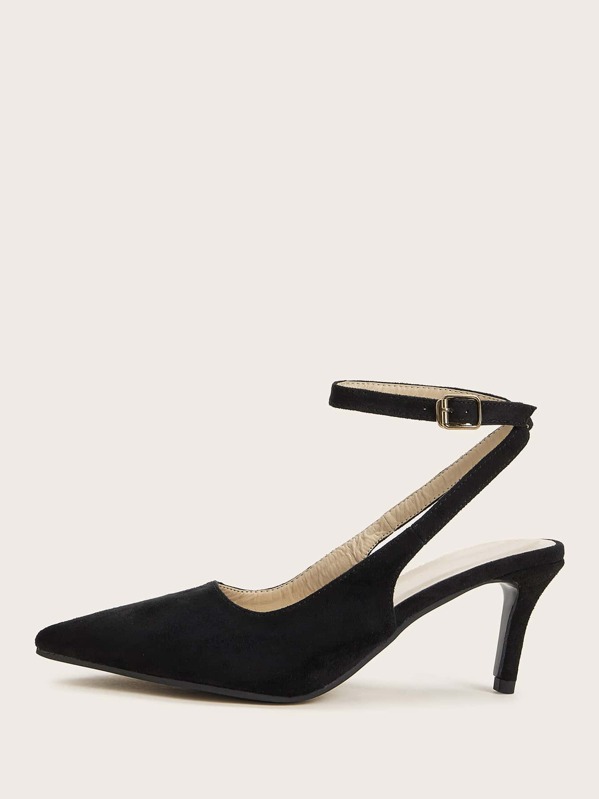 

Ankle Strap Point Toe Stiletto Heels, Black