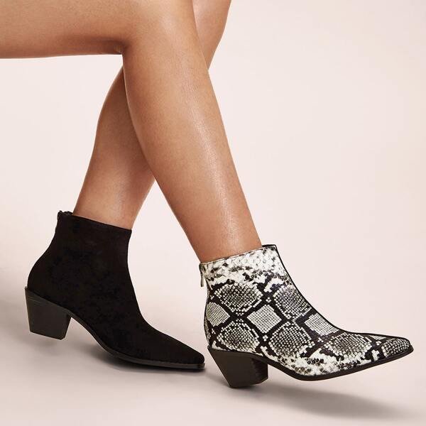 

Contrast Snakeskin Print Chunky Boots, Multicolor