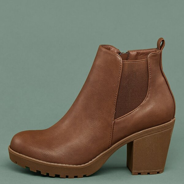 

Lug Sole Stretch Sides Chunky Heel Chelsea Booties, Camel