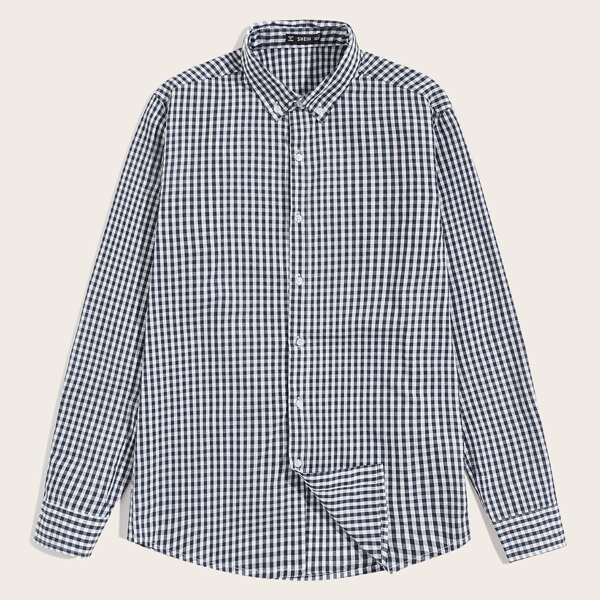 

Men Gingham Button Down Shirt, Navy