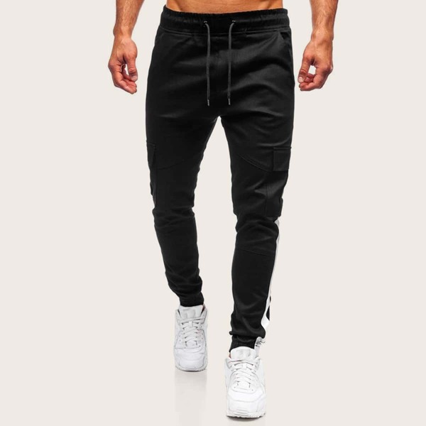

Men Contrast Panel Drawstring Sweatpants, Black