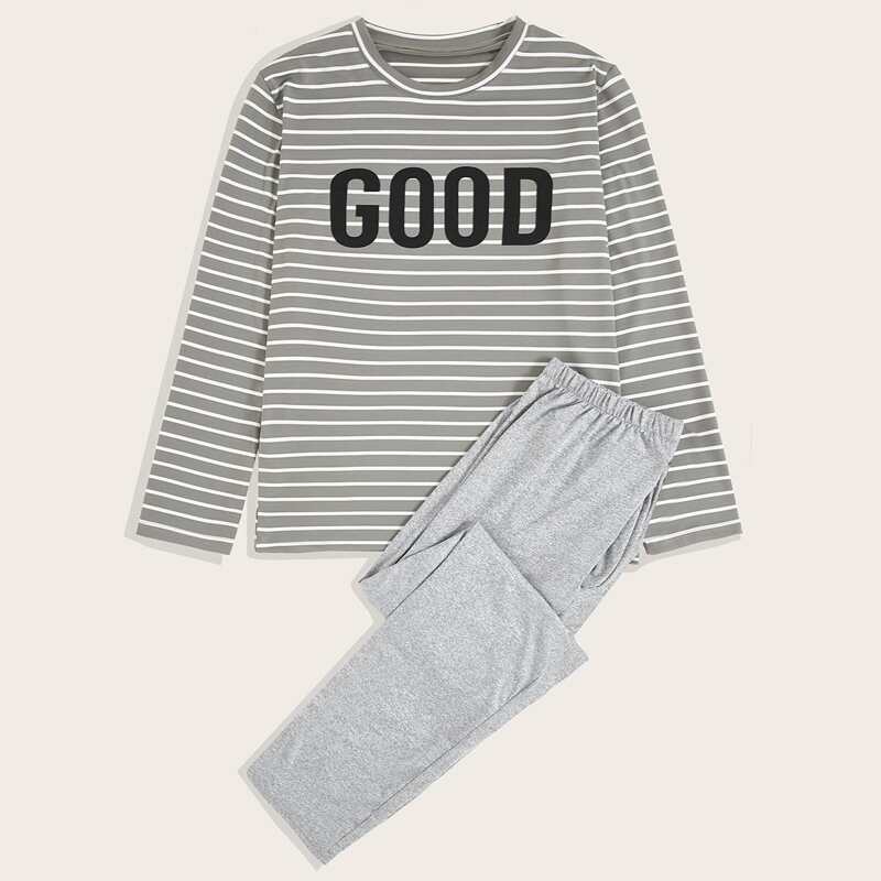 

Guys Letter Graphic Tee & Pants PJ Sets, Grey