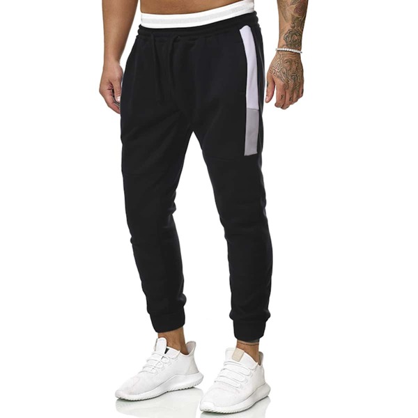 

Men Contrast Panel Drawstring Sweatpants, Black