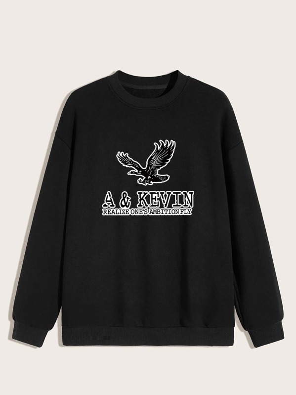 

Men Letter & Eagle Graphic Sweatshirt, Black