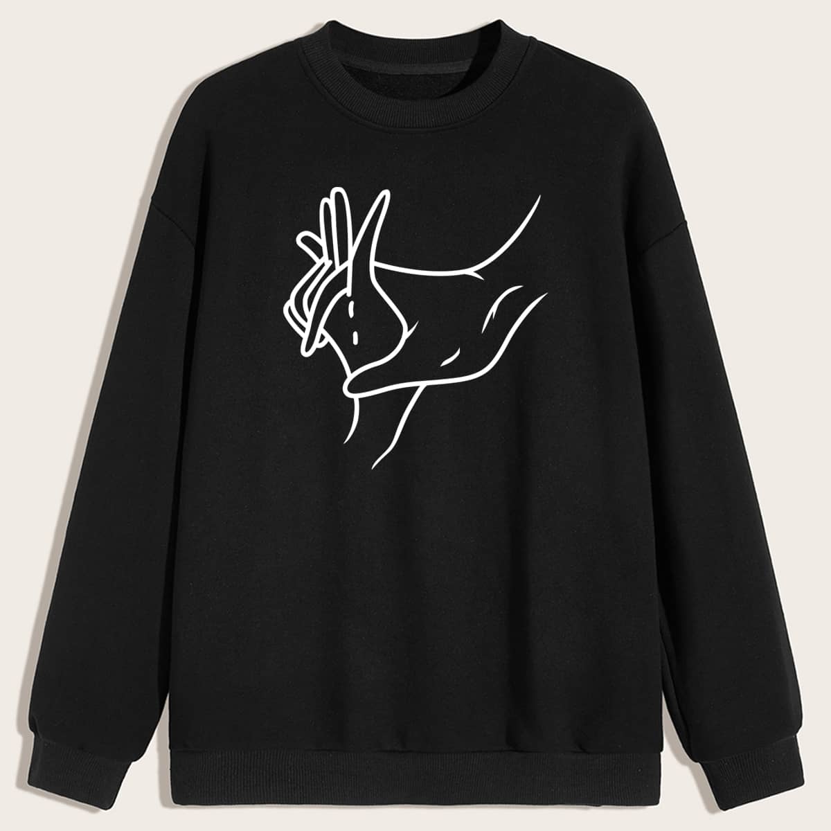 

Guys Drop Shoulder Hands Print Sweatshirt, Black