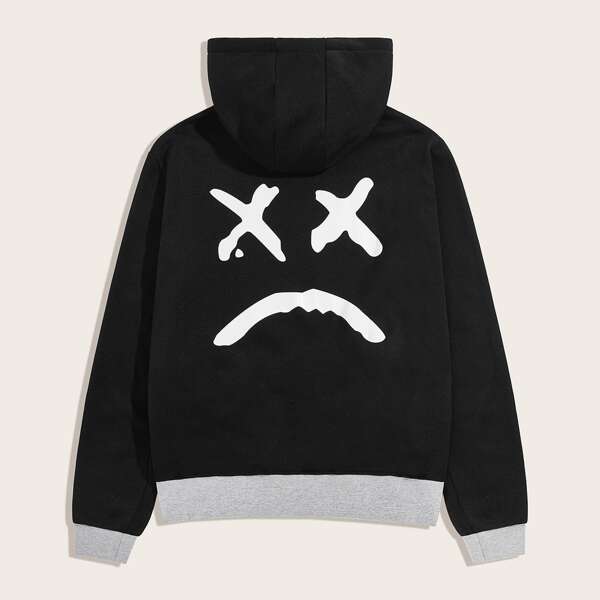 

Men Graphic Print Drawstring Hoodie, Black