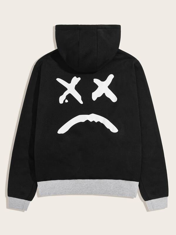 

Men Graphic Print Drawstring Hoodie, Black