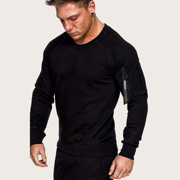 

Men Zip Letter Ribbon Sweatshirt, Black