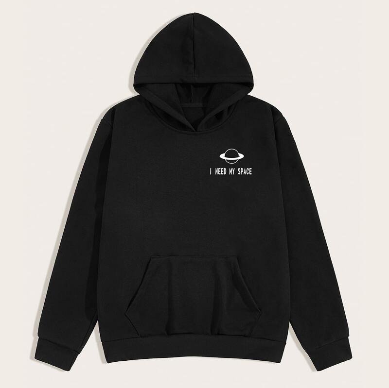 

Guys Letter Graphic Kangaroo Pocket Hoodie, Black