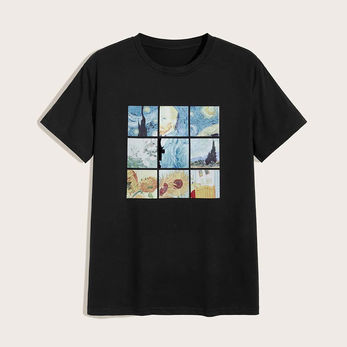 

Guys Graphic Print Round Neck Tee, Black