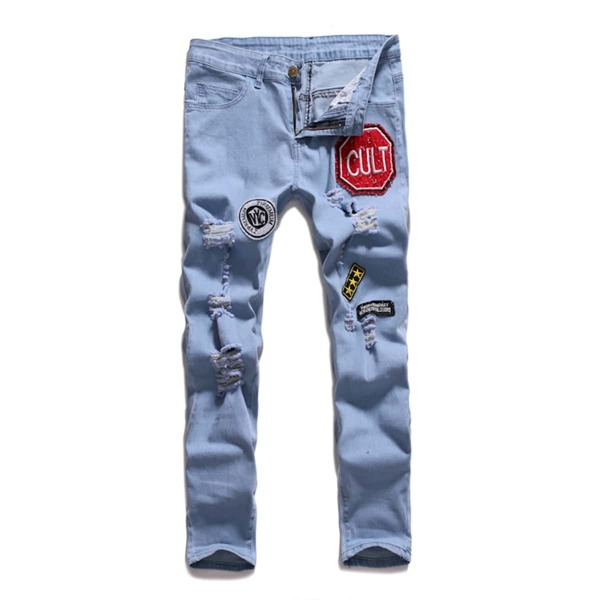 

Men Letter Patched Ripped Jeans