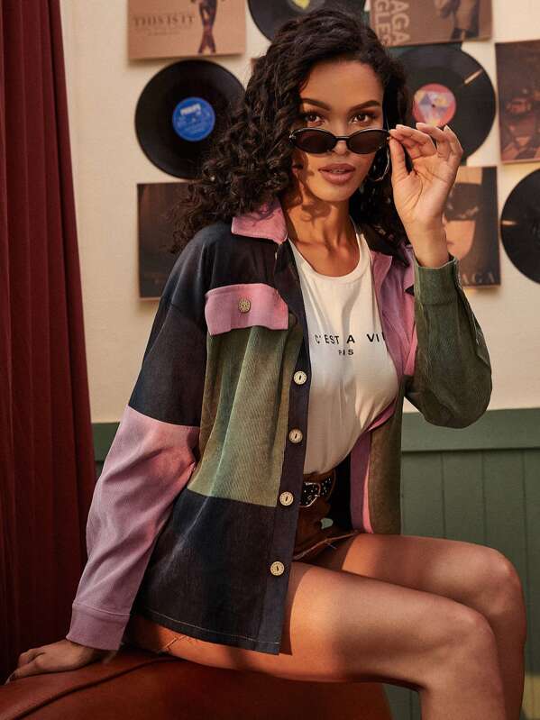 

Cut And Sew Corduroy Jacket, Multicolor, Gigi