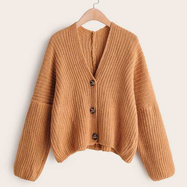 

V-neck Bishop Sleeve Button Front Cardigan