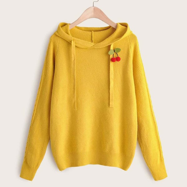 

Drawstring Raglan Sleeve Hooded Sweater, Yellow bright