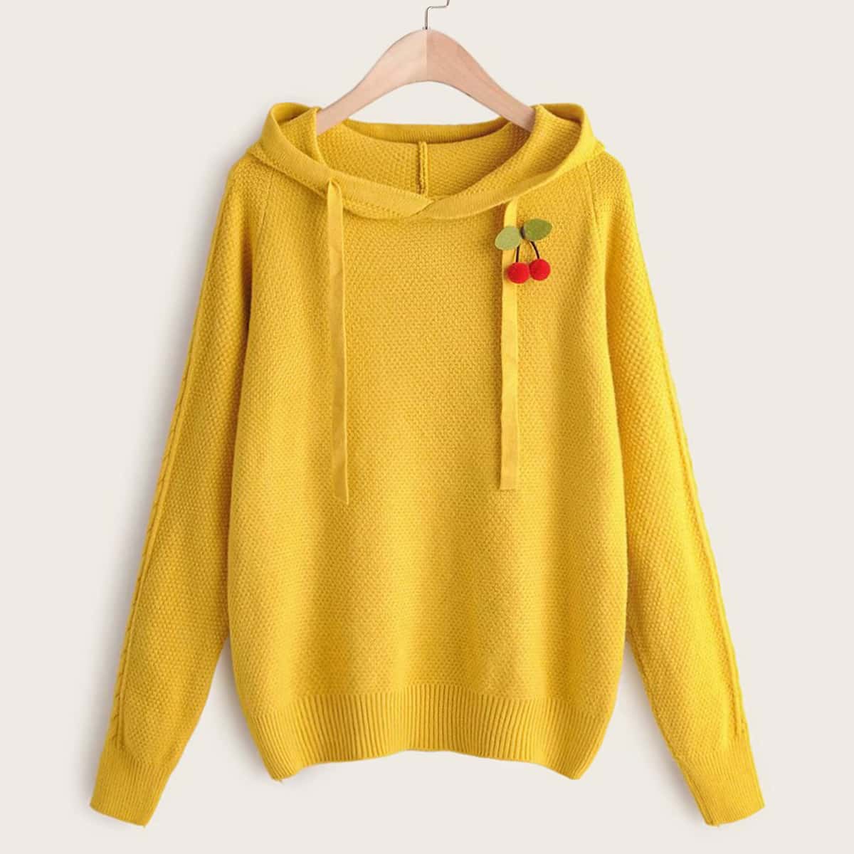 

Drawstring Raglan Sleeve Hooded Sweater, Yellow bright