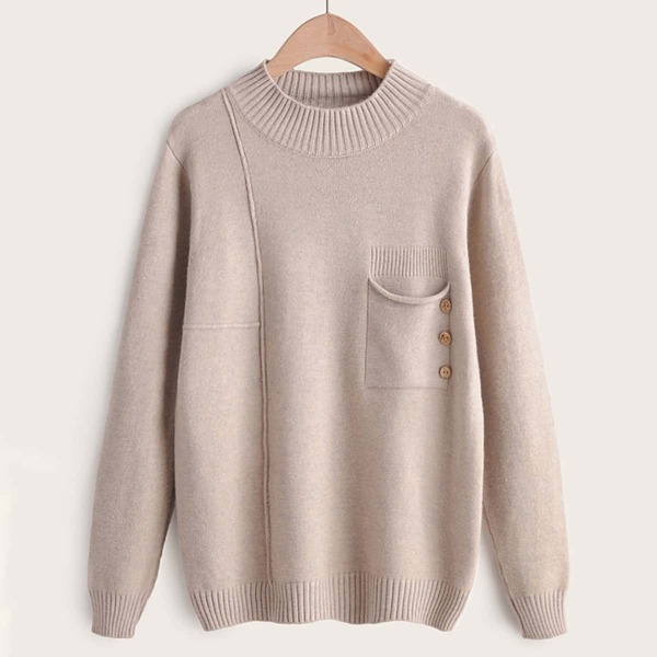 

Pocket Button Front Pullover Sweater
