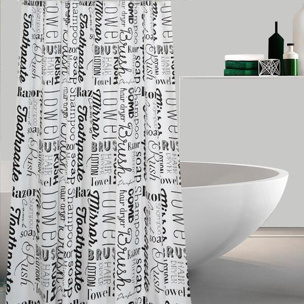 

Letter Graphic Shower Curtain With 12pcs Hook, Black and white