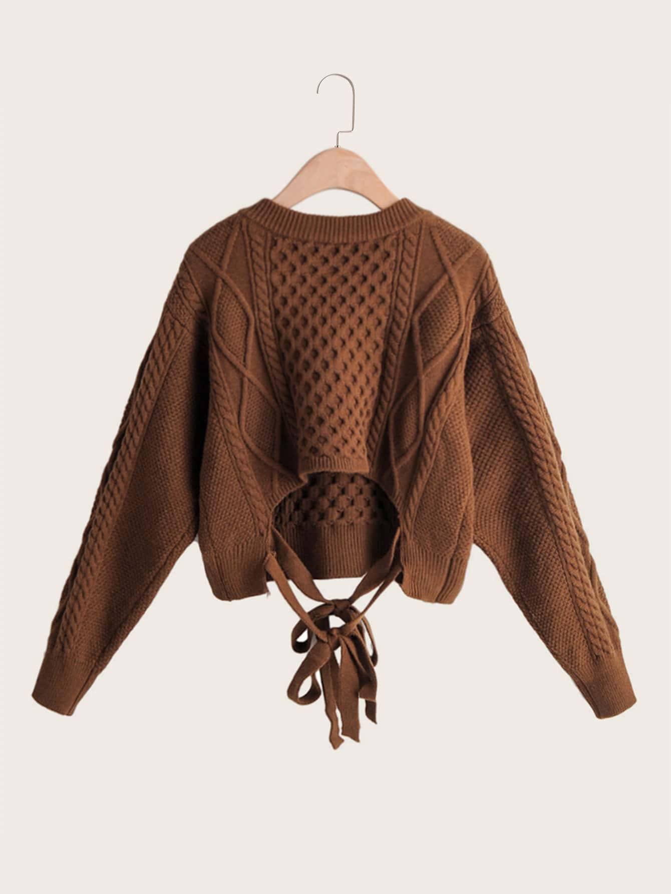 Our Tie Back Cable Knit Sweater is such a vibe ROMWE