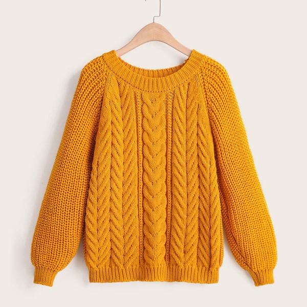 

Chunky Knit Cable Pattern Bishop Sleeve Sweater
