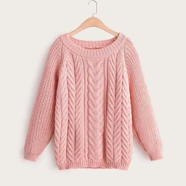 

Chunky Knit Cable Pattern Bishop Sleeve Sweater