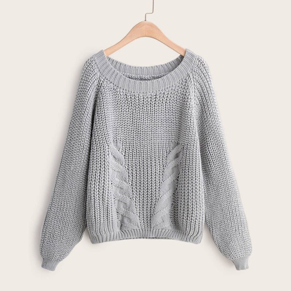 

Raglan Sleeve Cable Knit Sweater, Grey