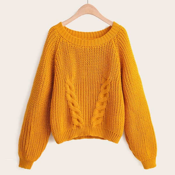 

Solid Chunky Cable Knit Jumper, Yellow