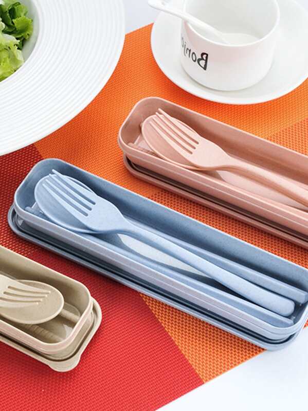 

4pcs Portable Wheat Straw Cutlery With Box
