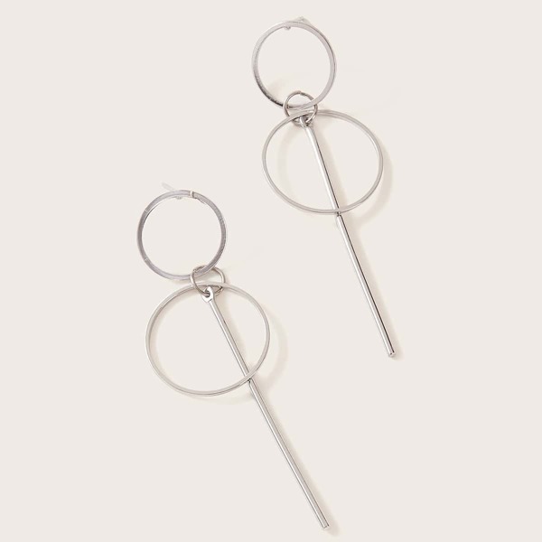 

1pair Round Drop Earrings, Silver