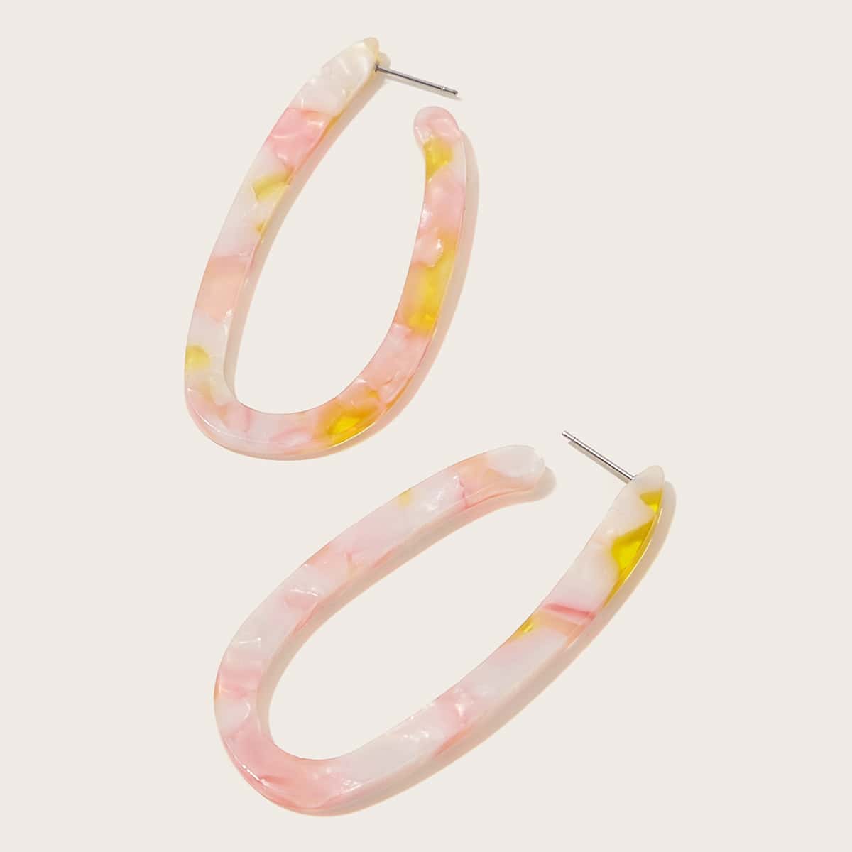 

1pair Marble Pattern Hoop Earrings, Multicolor