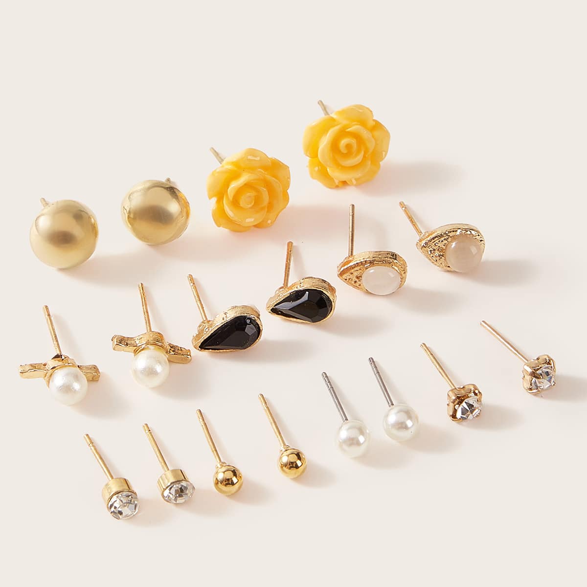 

9pairs Rhinestone & Pearl Decor Stud Earrings, Multicolor