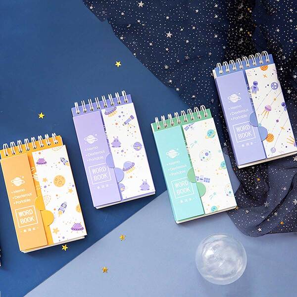 

1pack Portable Planet Print Cover Word Book