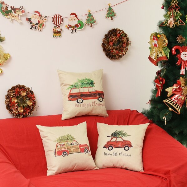 

1pc Cartoon Car Print Cushion Cover, Multicolor