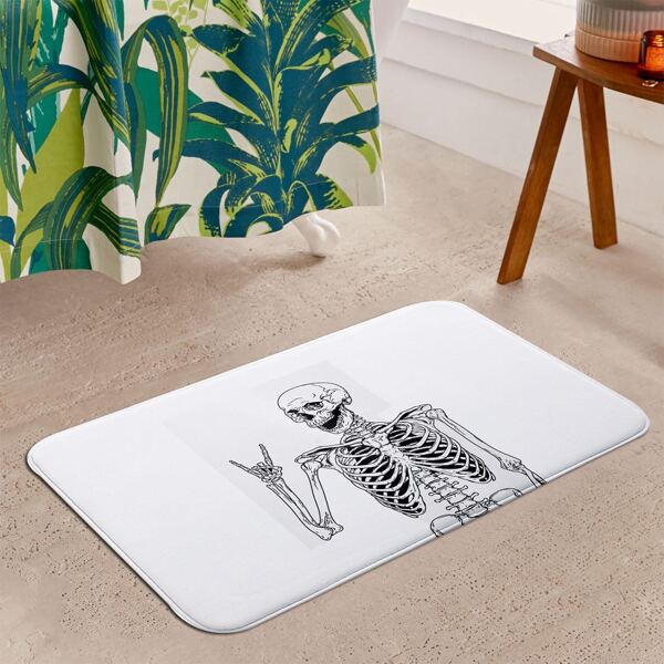 

Skeleton Print Floor Mat, Black and white
