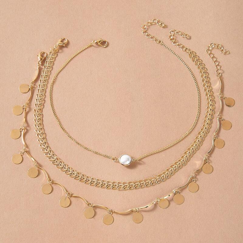

3pcs Coin Charm Layered Necklace, Gold