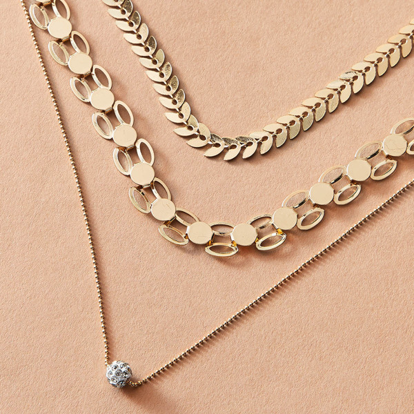 

3pcs Rhinestone Decor Leaf Shaped Layered Necklace, Gold