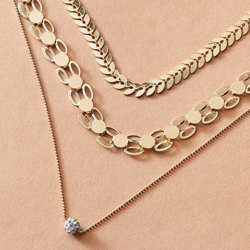 

3pcs Rhinestone Decor Leaf Shaped Layered Necklace, Gold