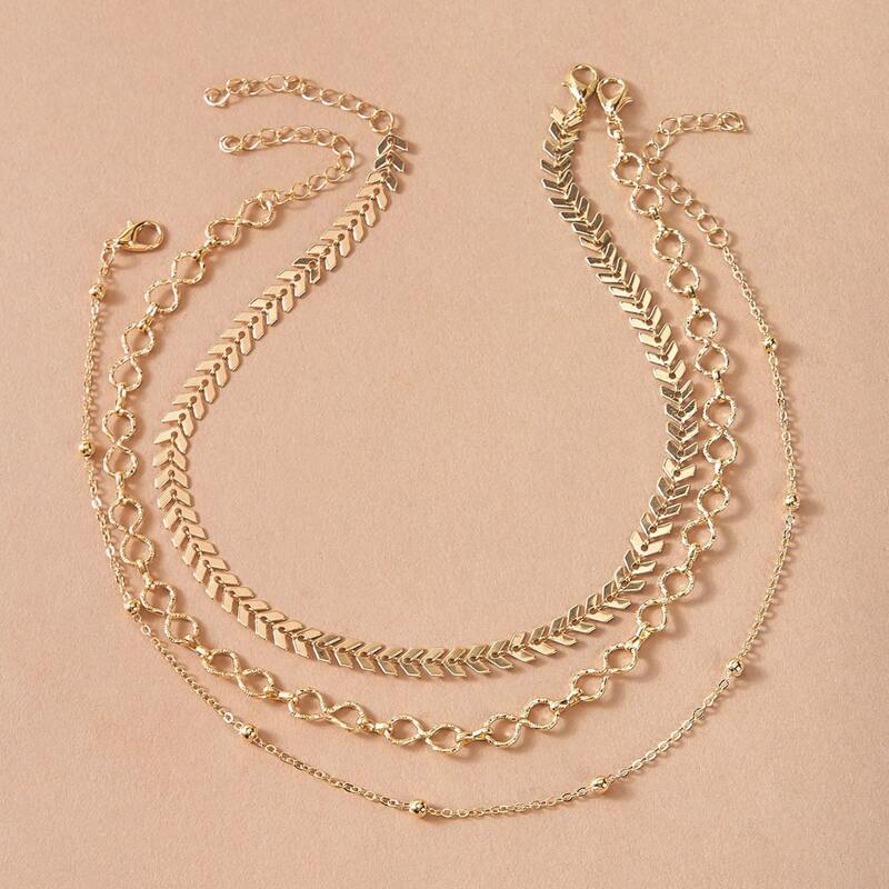 

3pcs Chain Layered Necklace, Gold