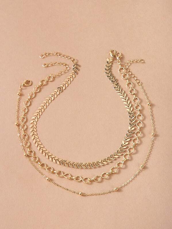 

3pcs Chain Layered Necklace, Gold
