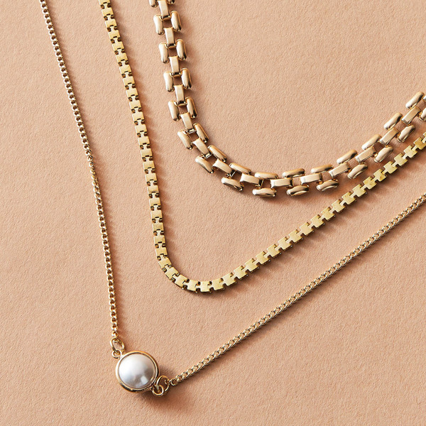 

3pcs Pearl Decor Chain Layered Necklace, Gold