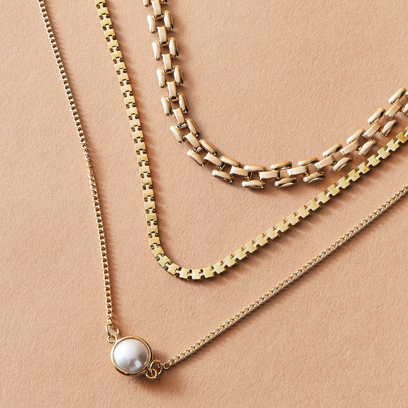

3pcs Pearl Decor Chain Layered Necklace, Gold
