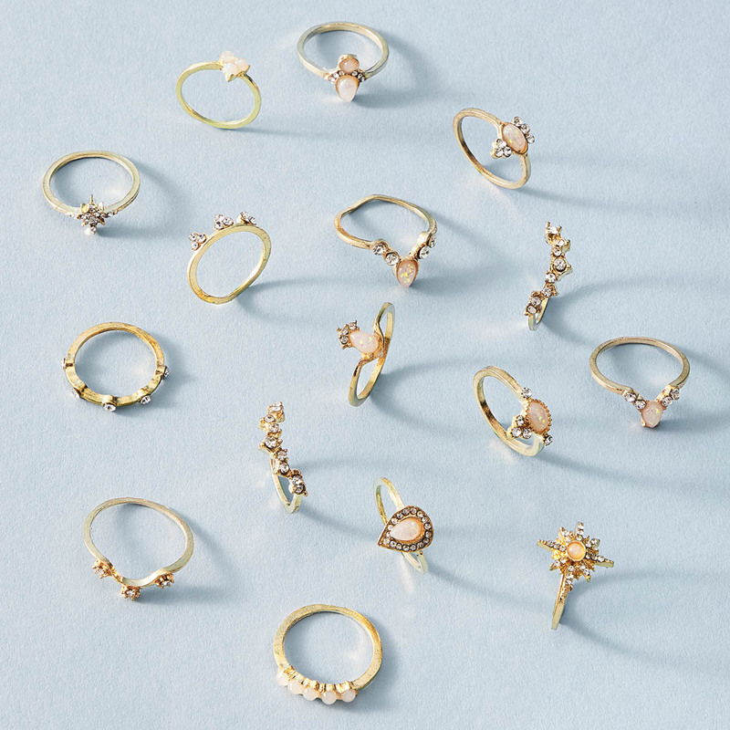 

16pcs Rhinestone Decor Ring, Gold