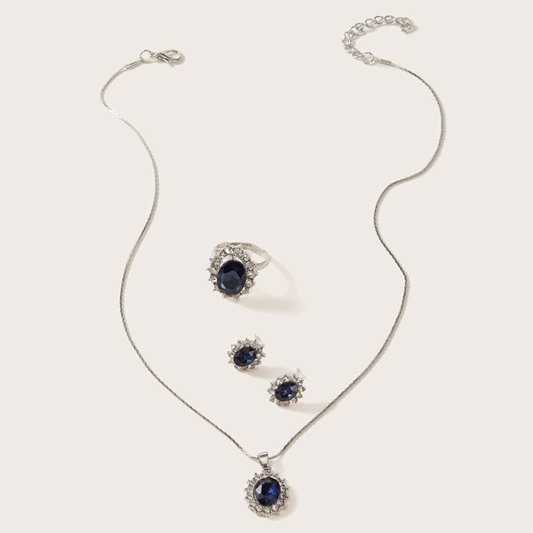 

4pcs Gemstone & Rhinestone Decor Jewelry Set