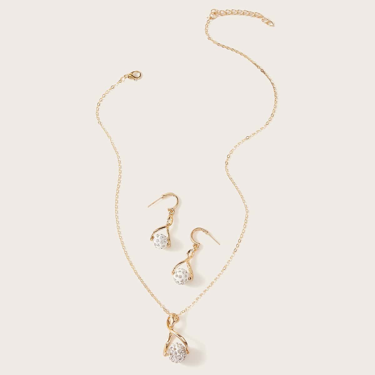 

1pc Rhinestone Engraved Necklace & 1pair Earrings
