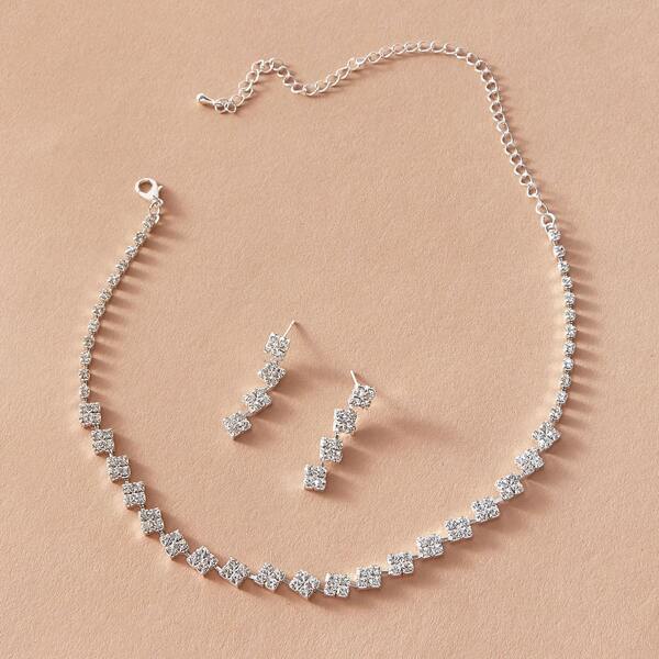 

1pc Rhinestone Decor Necklace & 1pair Earrings