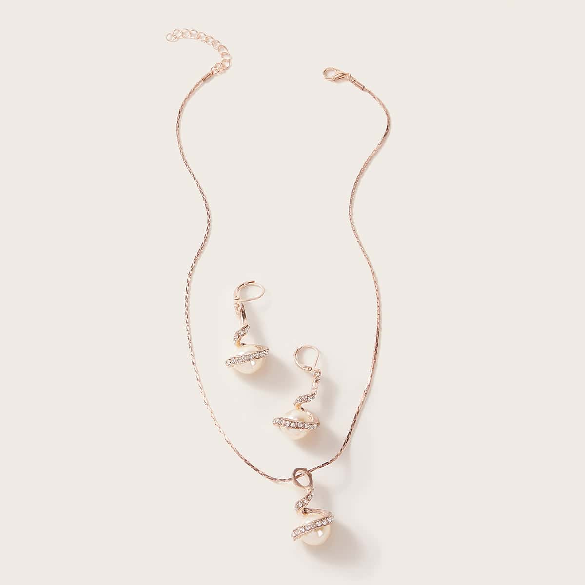 

1pair Rhinestone & Pearl Decor Necklace & 1pair Earrings