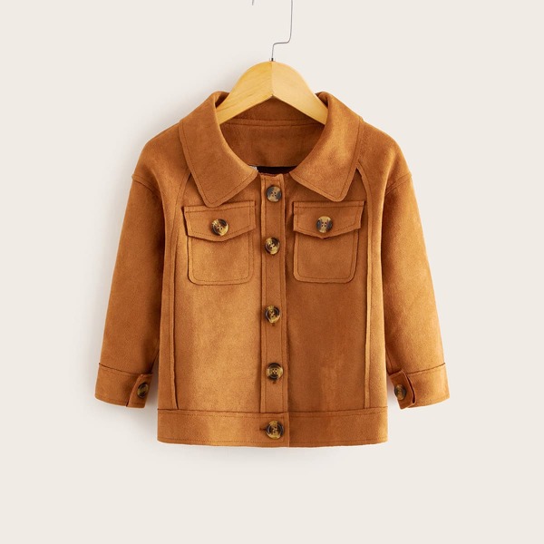 

Toddler Girls Flap Pockets Button Front Suede Jacket, Camel