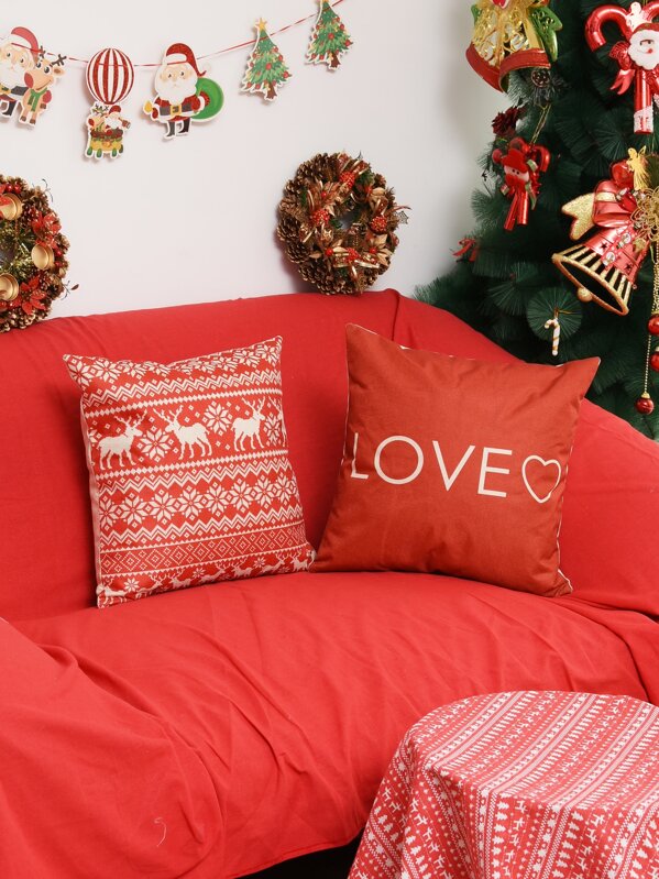 

1pc Christmas Pattern Cushion Cover, Red