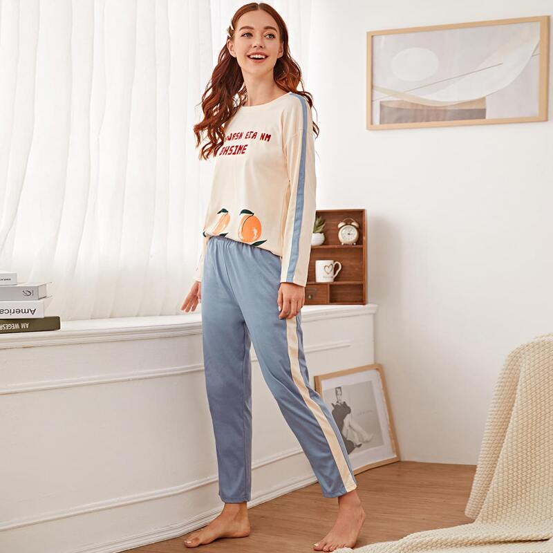 

Letter & Peach Print PJ Set, Multicolor