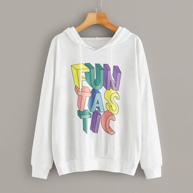 

Letter Graphic Drawstring Hoodie, White
