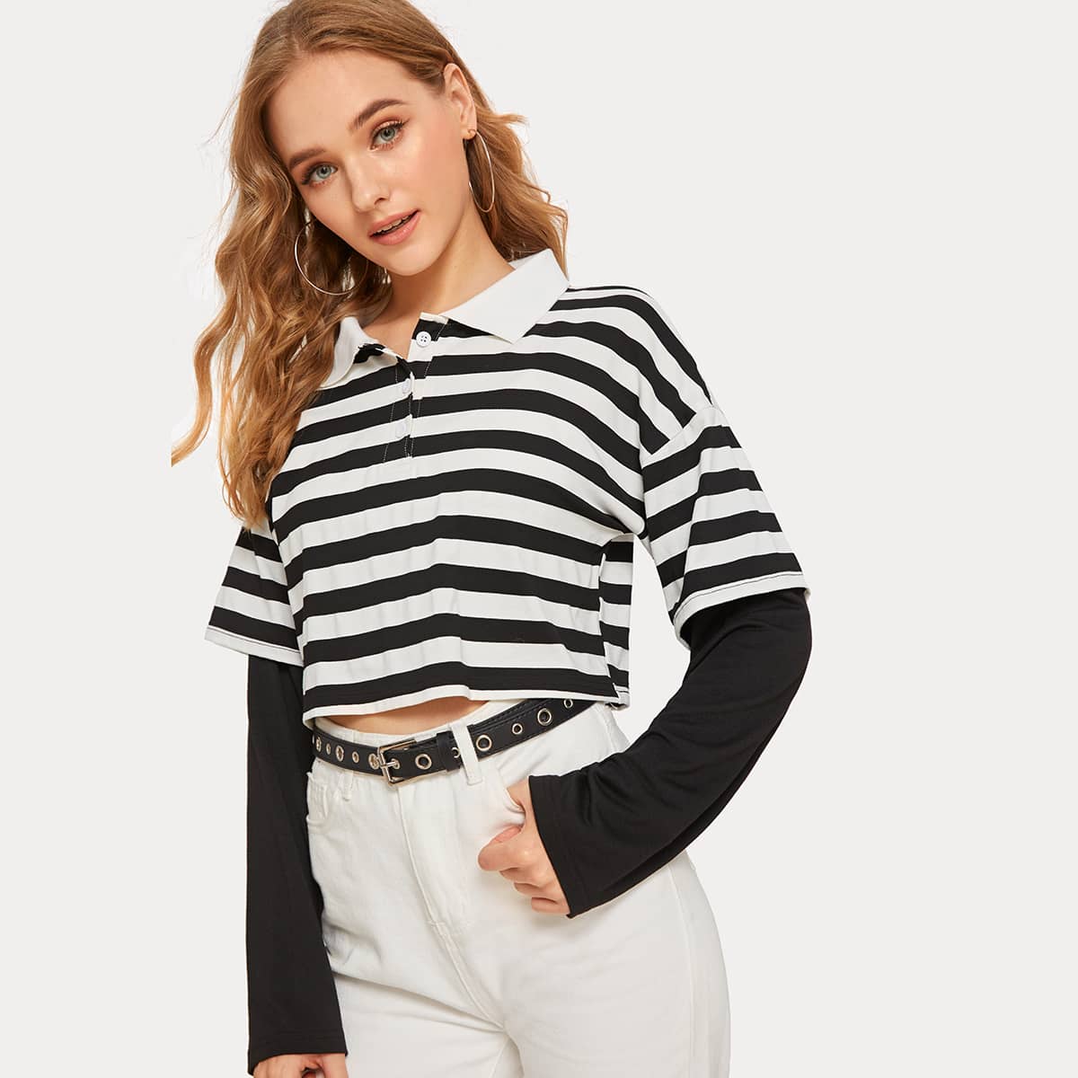 

Black & White Striped Polo Shirt, Black and white